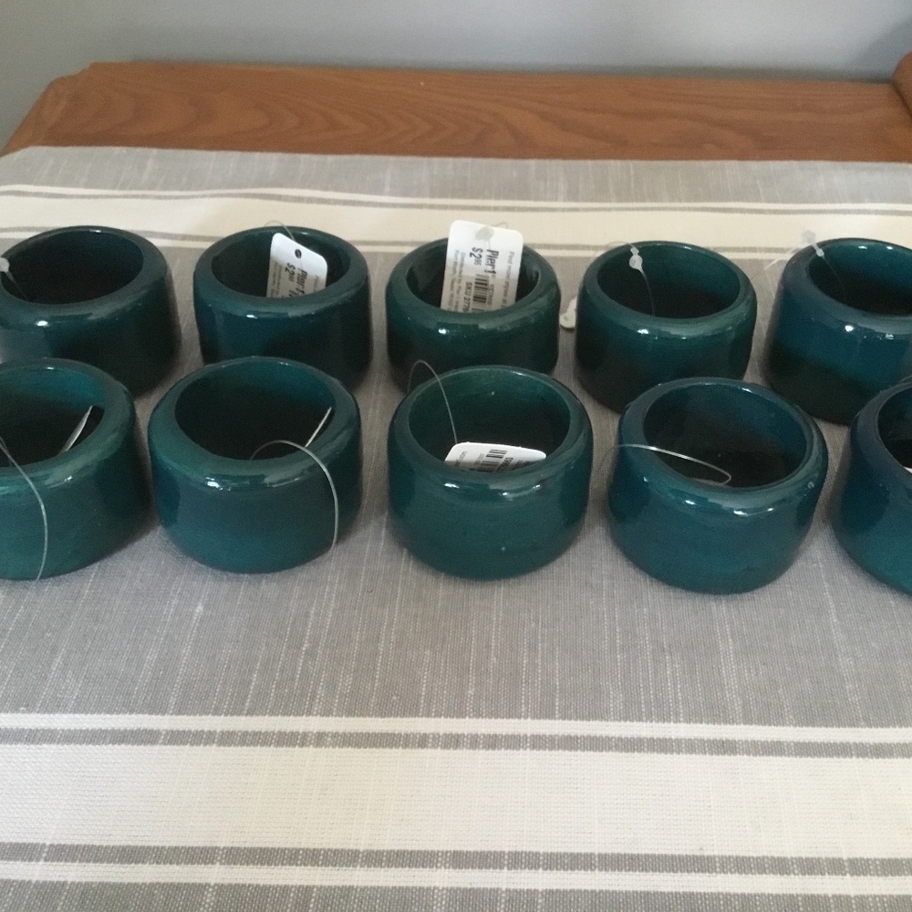 Pier 1 Wooden Napkin Rings set of 10 Teal Green NWT
